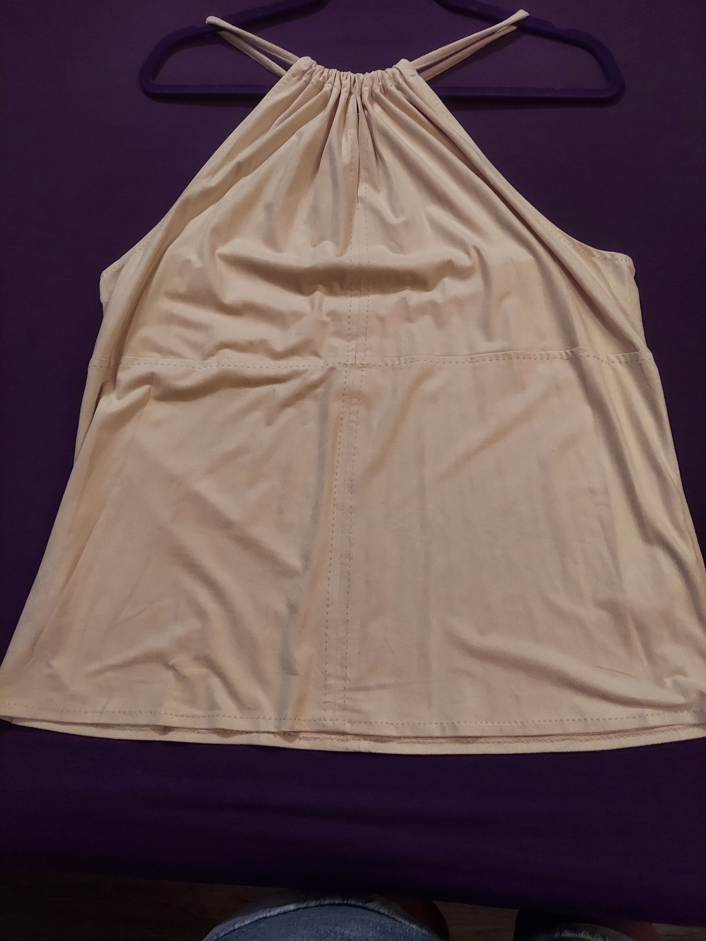 Max Studio Faux Suede Cream Halter Style Tank Top. Large.